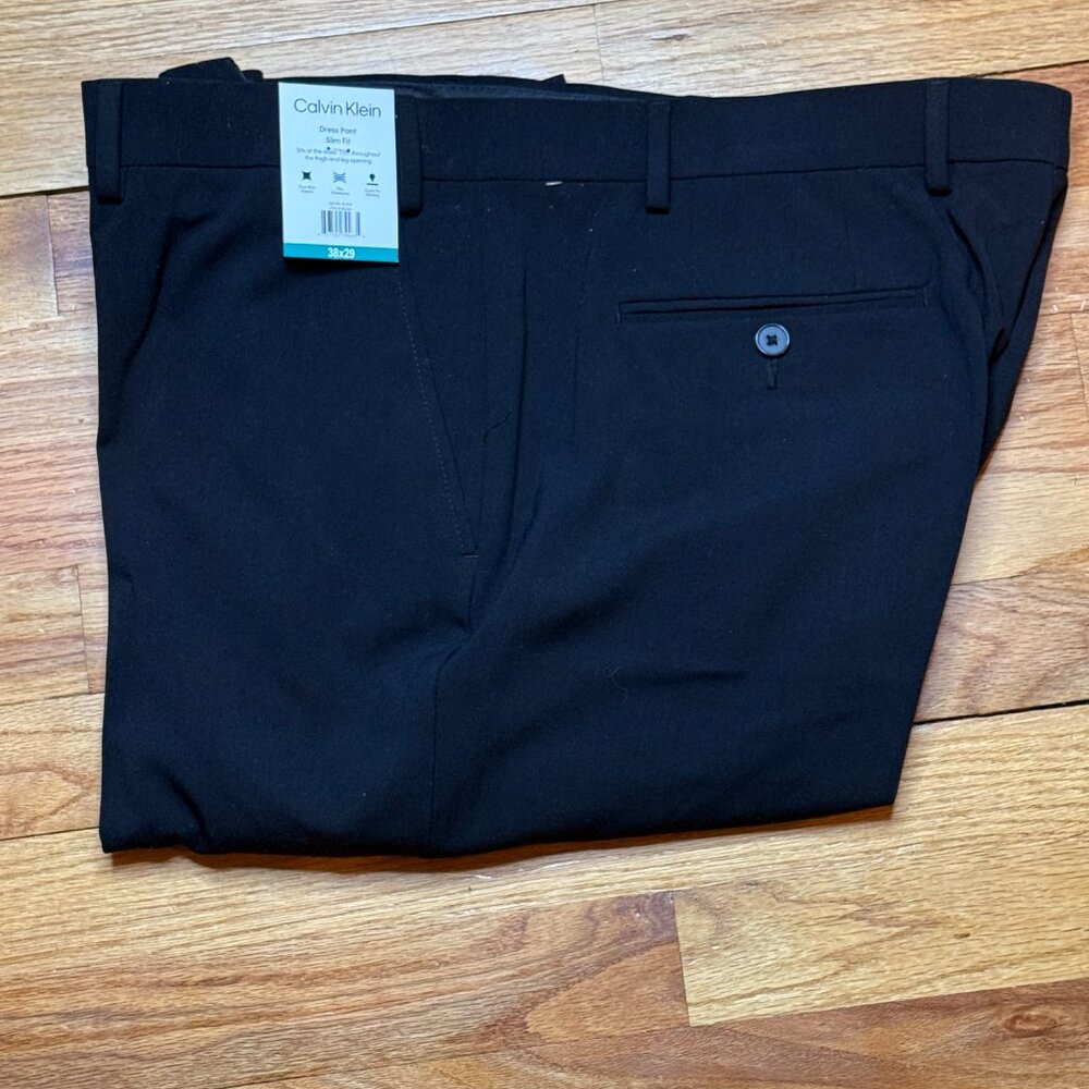 Calvin Klein Mens Slim fit Dress Pants 38/29 Black Solid Stretch Flex Waistband